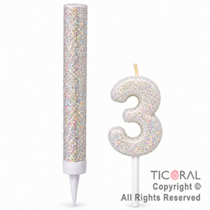 SET BENGALA Y VELA NUMERAL NUMERO 3 CON GIBRE BLANCO